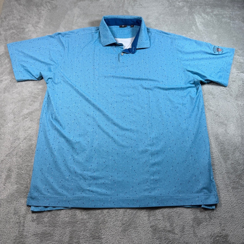 FootJoy Golf Polo Shirt Mens 2XL Blue Potomac Shores Golf Club Logo Speckled